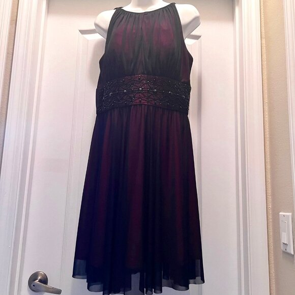 Jessica Howard Beaded/Sequins Waistline-Black Sheer/Red Lining-Size 12P-Formal - Picture 4 of 15